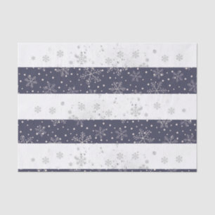 Vintage Snowflake Blue White Christmas Striped Tissue Paper