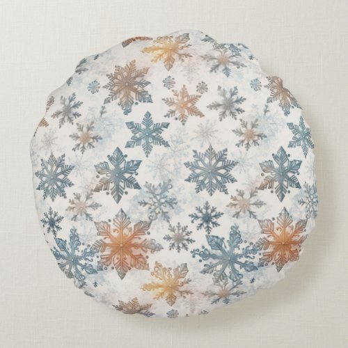 Vintage Snowflake Christmas Watercolor White Round Pillow
