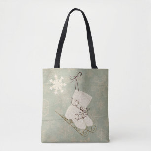Vintage snowflake ice skates cute vintage winter  tote bag