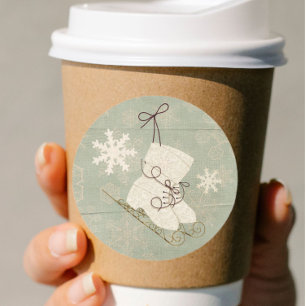 Vintage snowflake ice skates vintage winter green classic round sticker