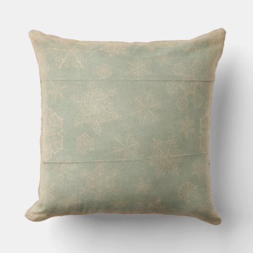 Vintage snowflake rustic winter teal blue cream   throw pillow