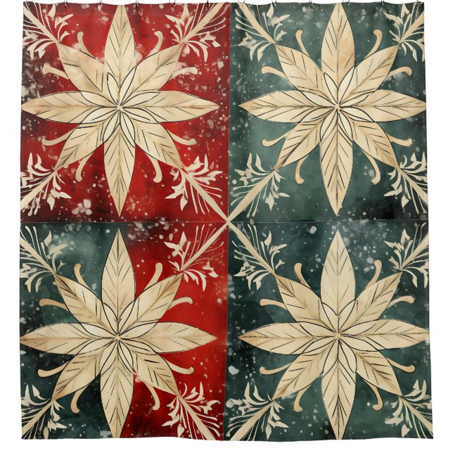 “Vintage Snowflake Tile Pattern” Shower Curtain (Front)
