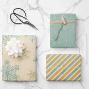 Vintage snowflake winter rustic pattern teal cream wrapping paper sheets
