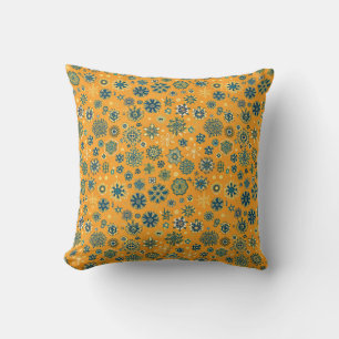 Vintage Snowflakes on Yellow Throw Pillow