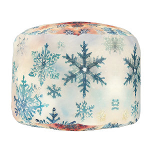 Vintage Snowflakes Pattern - Round Pouf