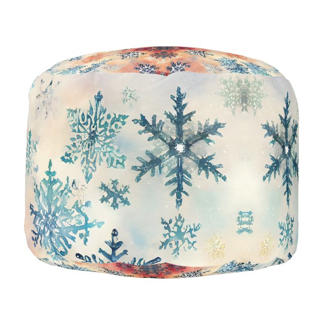 Vintage Snowflakes Pattern - Round Pouf (Left)