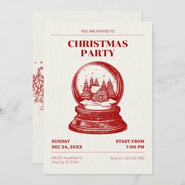 Vintage Snowglobe Christmas  Invitation (Front/Back)