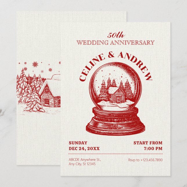 Vintage Snowglobe Christmas wedding anniversary Invitation (Front/Back)