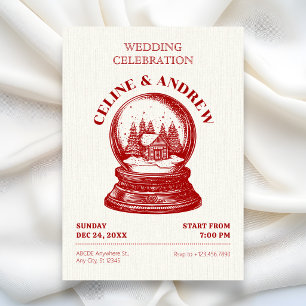 Vintage Snowglobe Christmas wedding Invitation