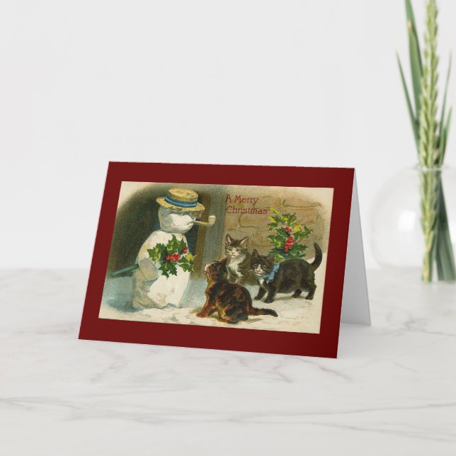 Vintage snowman and cats christmas card (Front)