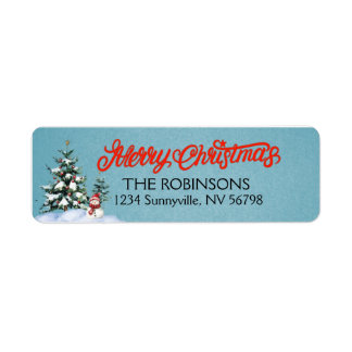 Vintage Snowman and Christmas Trees Label