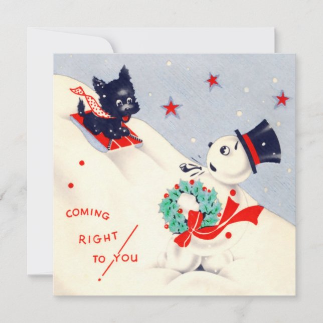 Vintage Snowman and Scottie Christmas Card (Front)