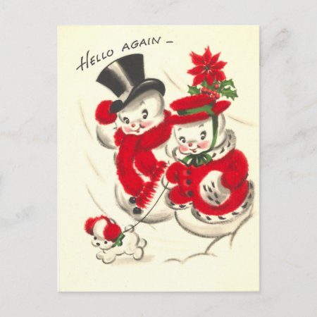 Vintage Snowman And Snowwoman Postcard