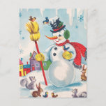 Vintage Snowman and Woodland Animals Cute Retro Holiday Postcard<br><div class="desc">Vintage Snowman and Woodland Animals Cute Retro Holiday Postcard. This design features a vintage scene with Snowman and woodland animals. What a beautiful retro holiday scene.</div>
