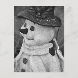 Vintage Snowman, blow mold B/W photo Holiday Postcard