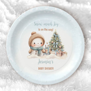 Vintage Snowman Blue Christmas Boy Baby Shower Paper Plates