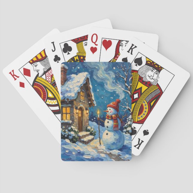 Vintage Snowman by Candlelit Christmas Cottage Poker Cards (Back)