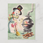 Vintage Snowman By The Wood Stove Postcard<br><div class="desc">Vintage Snowman By The Wood Stove.</div>