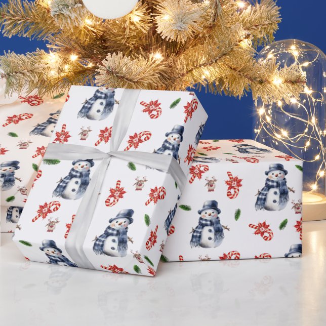 Vintage Snowman Candycane Christmas Wrapping Paper (Holidays)