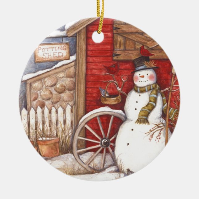 Vintage Snowman Ceramic Ornament (Front)