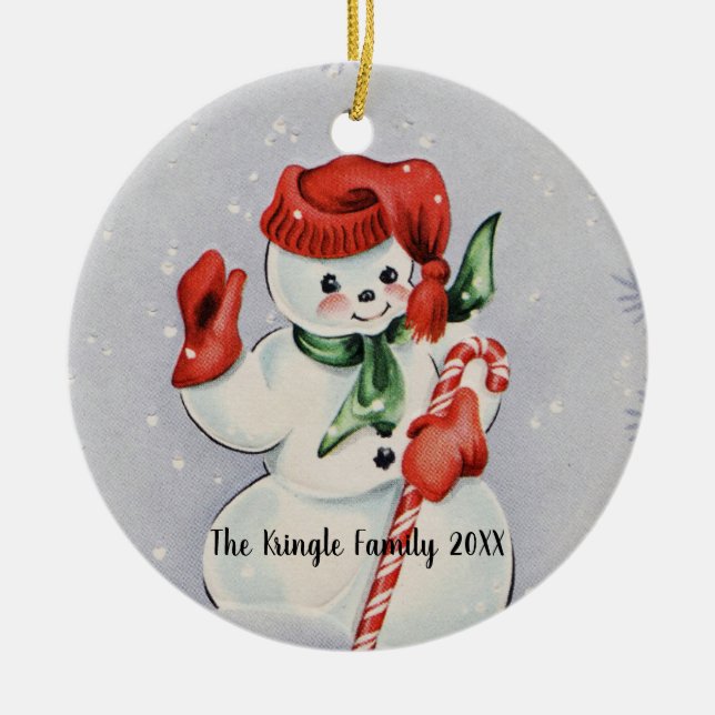 Vintage Snowman Ceramic Ornament (Front)