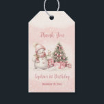 Vintage Snowman Christmas 1st Birthday Favor Tag<br><div class="desc">Cute Christmas Birthday favor tag with an adorable snowman and Christmas tree in blush pink with vintage vibes for girls. Easily personalize the text. You can use it not just for 1st Birthday. :) - Kate Eden Art</div>