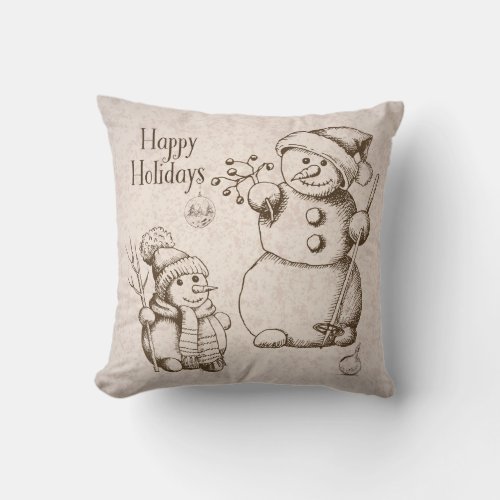 Vintage Snowman Christmas and Holiday Throw Pillow