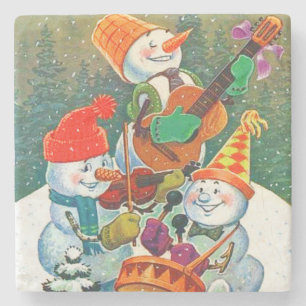 Vintage Snowman Christmas Band Stone Coaster