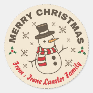 Vintage Snowman Christmas Classic Round Sticker