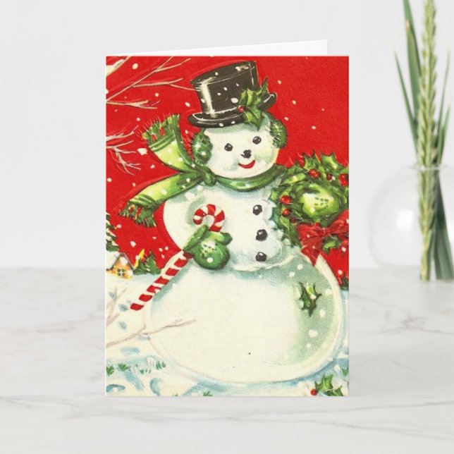 Vintage Snowman Christmas Holiday Card (Front)