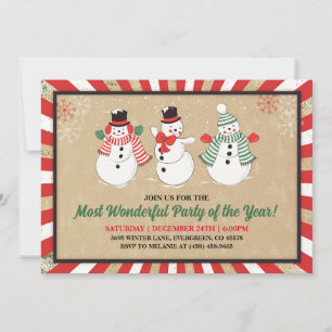 Vintage Snowman Christmas Party Invitation
