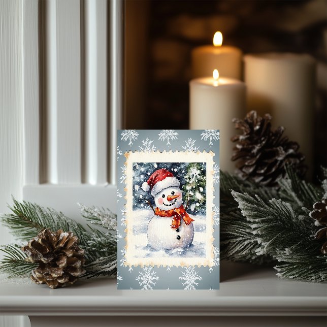 Vintage Snowman Christmas Postage Stamp Card (Creator Uploaded)