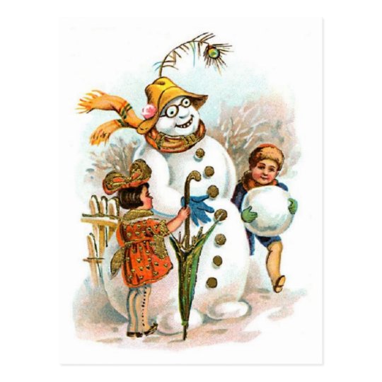 Vintage Snowman Christmas Postcard | Zazzle