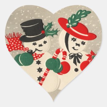 Vintage Snowman Couple Stickers by xmasstore at Zazzle
