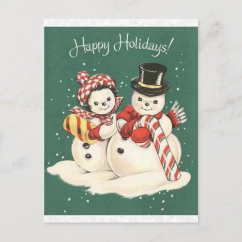 Vintage Snowman Cute Christmas Postcard