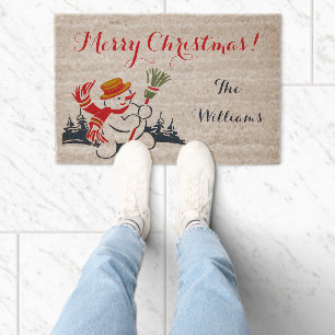 Vintage Snowman Doormat Fiber Doormat