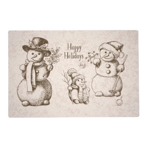 Vintage Snowman Family Christmas and Holiday Placemat
