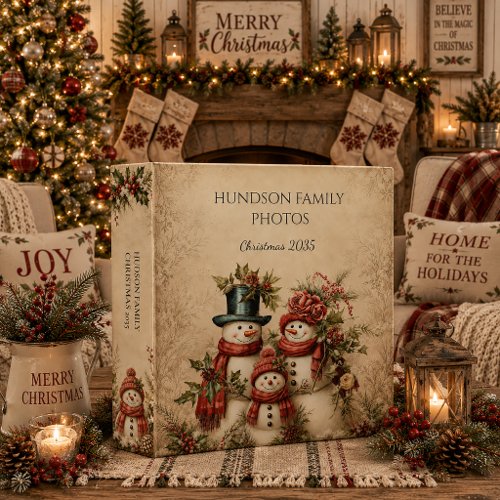 Vintage Snowman Family Christmas Photo Album 3 Ring Binder
