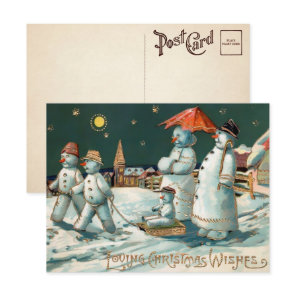 Vintage Snowman Family Christmas Postcard