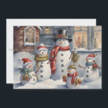 Vintage Snowman Family Merry Christmas Holiday Card<br><div class="desc">Vintage Christmas holiday greeting card with a painting of a family of snowmen. Personalized on the back with your message and name. Contact me for assistance with your customization or to request additional matching or coordinating Zazzle products.</div>