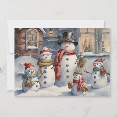 Vintage Snowman Family Merry Christmas Holiday Card