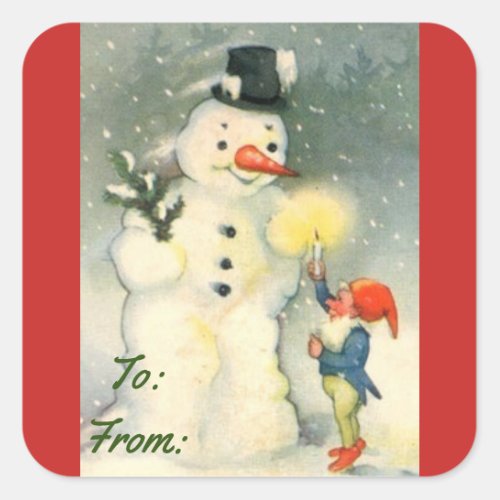 Vintage Snowman Gift Tag Sticker