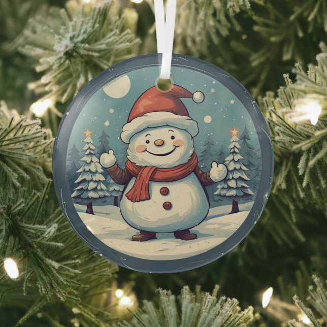 Vintage Snowman  Glass Ornament (Insitu)