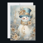 Vintage Snowman Gold Blue White Christmas Holiday Card<br><div class="desc">Elegant vintage gold,  blue,  and white Christmas snowman greeting card. Personalized on the back with your message and name. Contact me for assistance with your customization or to request additional matching or coordinating Zazzle products.</div>