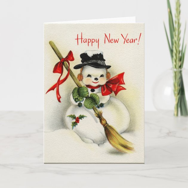Vintage Snowman Happy New Year Greeting Card