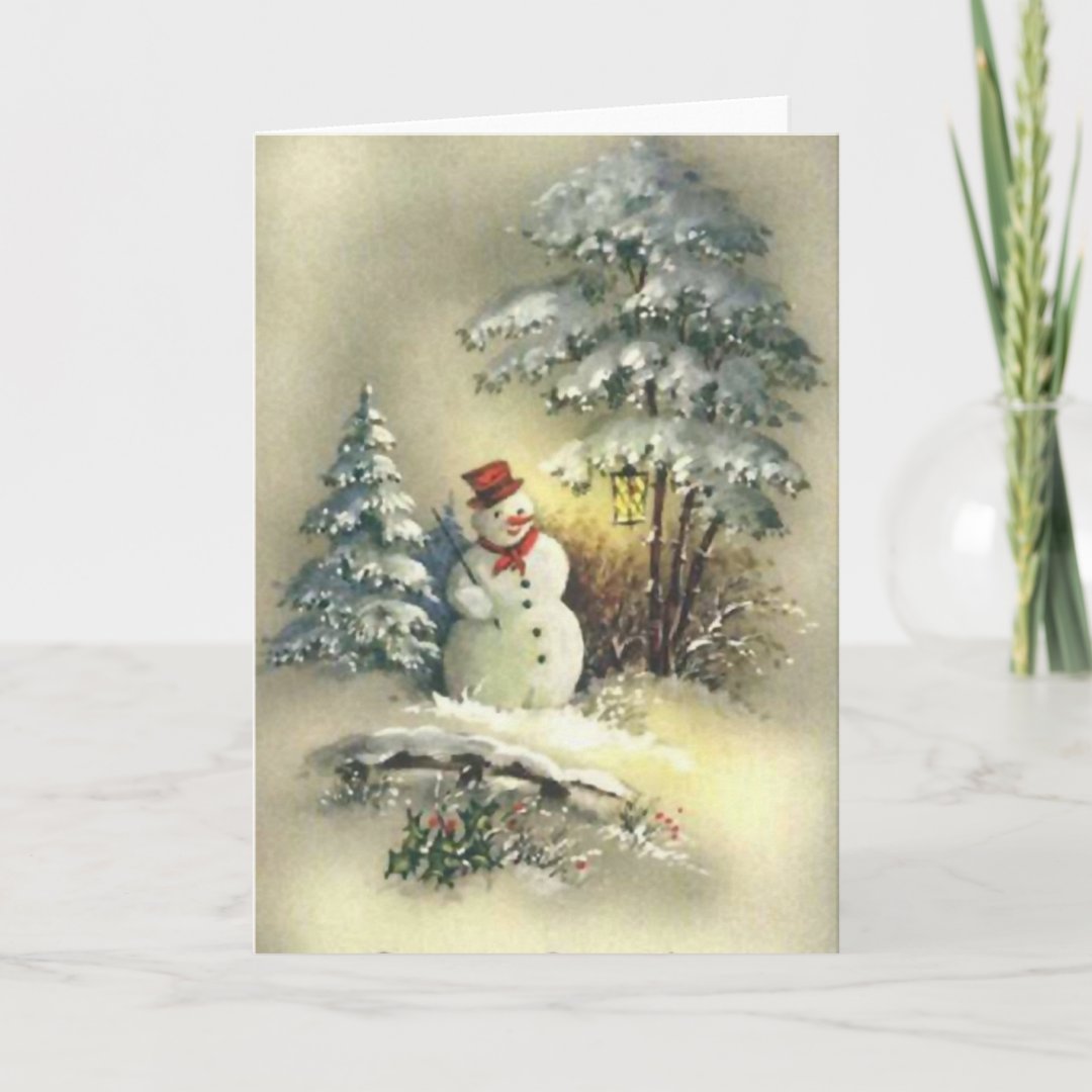 Vintage Snowman Holiday Card | Zazzle