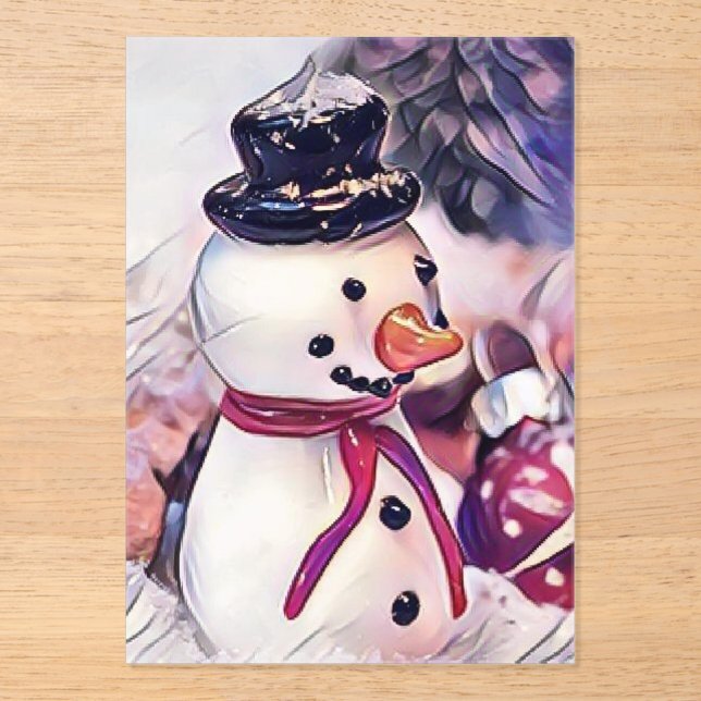 Vintage Snowman in the Snow Drawing  Acrylic Invitations (Front)