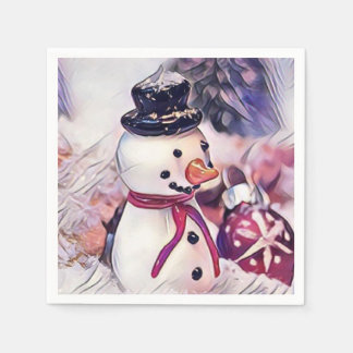 Vintage Snowman in the Snow Drawing Napkins
