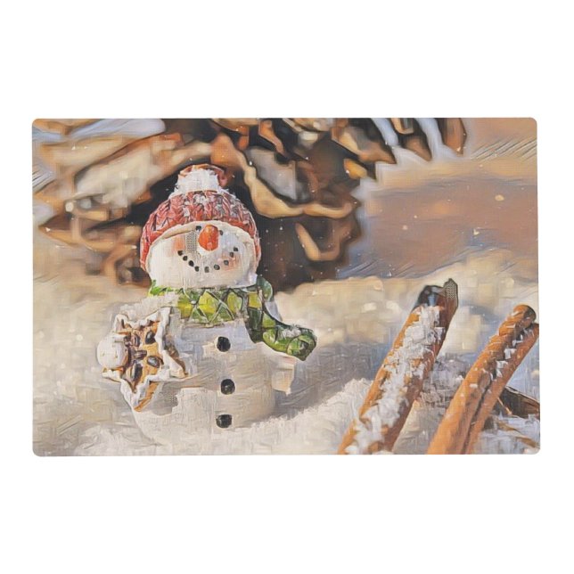 Vintage Snowman in the Snow Drawing   Placemat (Front)