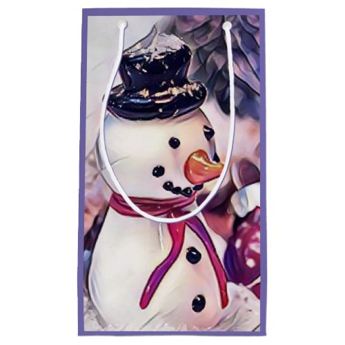 Vintage Snowman in the Snow Drawing  Small Gift Bag